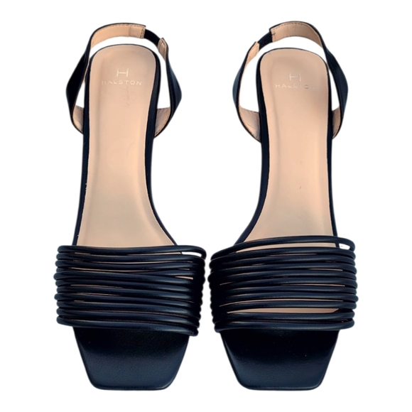 NEW HALSTON, HONG KONG SLING BACK STRAPPY LEATHER HEEL SANDALS 7.5 - Picture 3 of 10